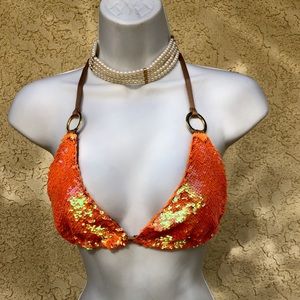 BEACH BUNNY SEQUIN IRIDESCENT BIKINI TOP SZ XL EUC